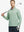 Half-body front view of model holding golf club in Pinstripe Quarter Zip Pullover – BERYL GREEN MELANGE