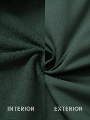 Inside and outer fabric close-up of forest green ultra-soft brushed fleece lining quarter zip sweatshirt, soft fleece.