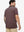 Back half-body view of model in WINE RED FLOWER Popular Heather Print Polo