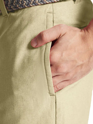 KHAKI 9 Inch Heather Performance Golf Shorts detail shot of right hand in side pocket