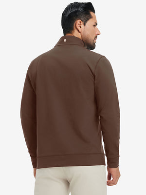 Ultra-Soft Brushed Fleece Lining Quarter Zip Sweatshirt in coffee brown, back upper body view