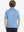 Back half-body view of youth wearing aqua stripe performance cooling polo, showing rear design