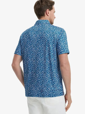 Back view of MAELREG Men's Performance Jersey Print Polo in Blue White Butterfly – athletic fit