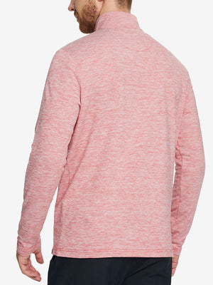 Back view of Heather Pinstripe Brushed Dry Fit Quarter Zip Pullover in red heather, showing clean athletic fit