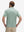 Back waist-up shot of model wearing grey green ultra-light quick dry moisture wicking collared polo shirt