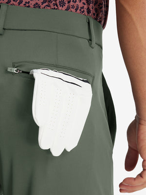 Back pocket detail of Lightweight Ankle-Zip Sweatpants with 4 Pockets in olive green