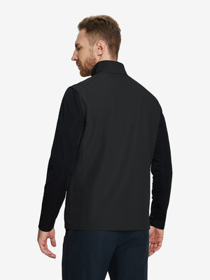 Back upper body of windproof golf vests with zip pockets, showing structure in black tone