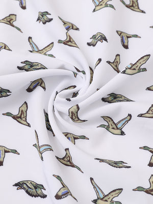 Fabric close-up of Stylish printing summer shirt with lightweight feel in white wild goose