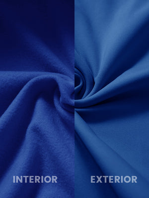 Inside and outer fabric close-up of klein blue youth winter micro-fleece quarter zip pullover, soft fleece.