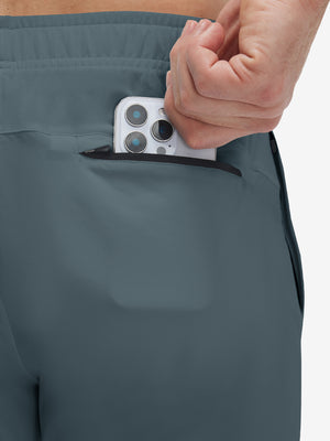 Back zipper pocket detail of misty blue superion softness mesh joggers with zipper pockets