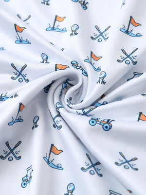 Fabric close-up of Everyday performance print polo with lightweight texture in white golf