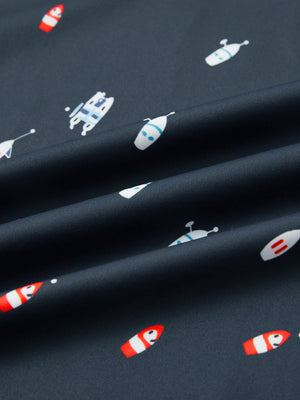 Close-up of ocean yacht full print lightweight quarter zip pullover fabric, soft and breathable texture