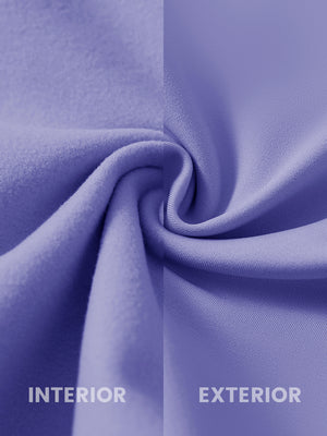 Close-up of the inner and outer fabric of women's stretch fleece lined water resistant joggers in lavender, showing fleece lining and exterior.