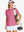 Front half-body of model in PINK LEMONADE Women's Performance Solid Polo holding golf club
