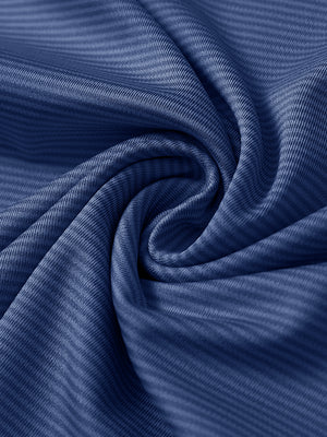 Close-up of grey blue melange pinstripe quarter zip pullover fabric showing fine lines and soft knit texture.