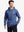 Half-body front shot of model styled in Blue Heather hoodie with soft fleece fabric texture