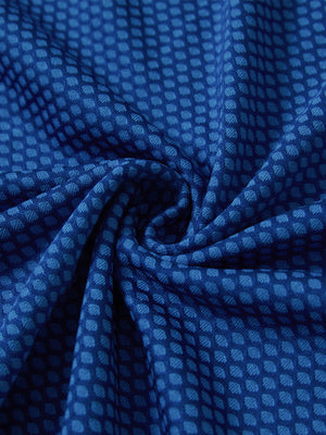 Jacquard quarter zip pullover, close-up fabric detail in cobalt showing textured knit pattern and soft feel