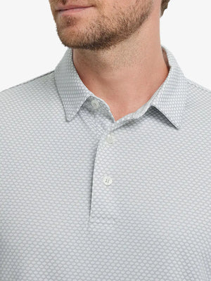 LIGHT GREY Your Favorite Jacquard Polo front view from nose to chest of model