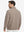 Back upper body view of model wearing textured insulated winter jacket, smooth finish, light brown heather.