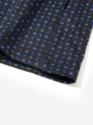 Hem detail of trendy print fleece hoodies, fine finish with subtle navy flowerlet touch