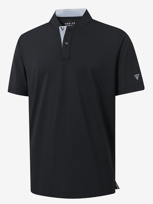 3D render of black Moisture-Wicking Short Sleeve Henley Shirt.