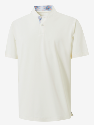 3D render of cream Moisture-Wicking Short Sleeve Henley Shirt.