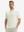Front half-body view of model wearing cream moisture-wicking short sleeve henley shirt