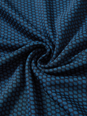 Jacquard quarter zip pullover, close-up fabric detail in navy/blue showing textured knit pattern and soft feel