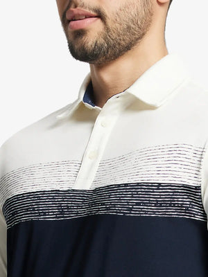 Front view from nose to chest in NAVY Premium Performance Polo