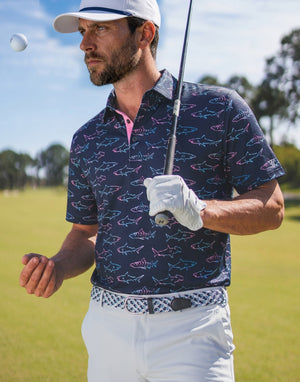 4 Way Stretch Print Collared Polo Shirts