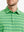 Front close-up from nose to chest of model in GREEN STRIPE Stylish Performance Golf Polo